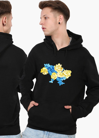 Худі чоловічий Квітуча Україна (9225-3699) Чорний MobiPrint (259519764)