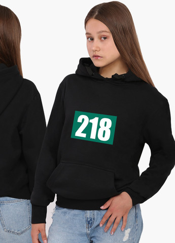 Худі жіночий Номер 218 Парк Гра в кальмара (Squid Game) (8921-3354) Чорний MobiPrint (259519778)