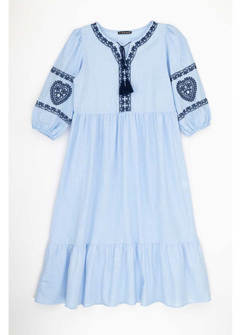 Синее кэжуал платье вышиванка Park Karon