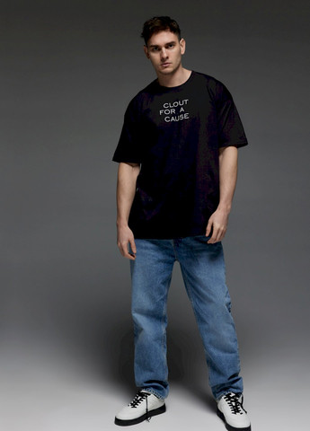 Черная футболка oversize мужская черная "вплив на справу" Aspirine