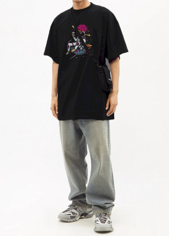 Чорна футболка oversize чоловіча чорна "beer time" Trace of Space