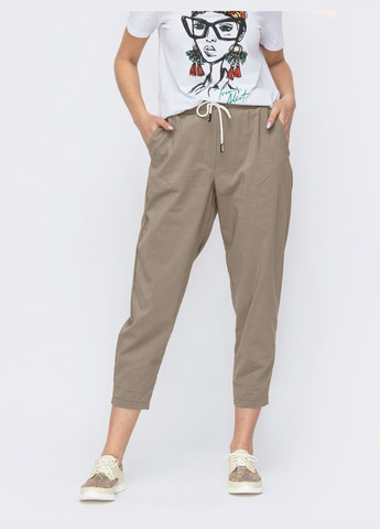 бежевые укороченные штаны-джоггеры на резинке Dressa (259542906)