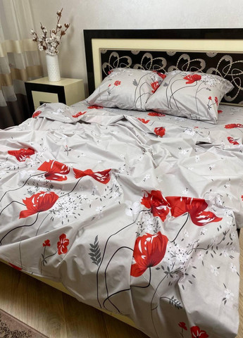 Комплект постельного белья семейный 215х150 см наволочки 2 шт. 70х70 см Красный мак No Brand (259576322)