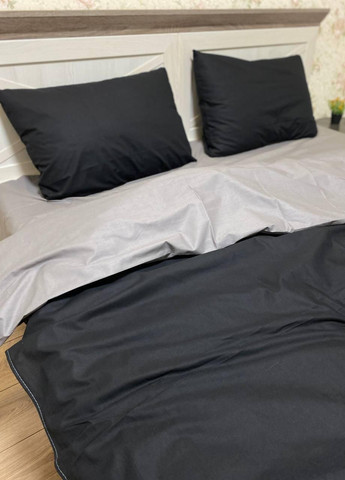 Комплект постельного белья однотонный полуторный 215х150 см наволочки 70х70 см Черный/Серый No Brand (259576303)