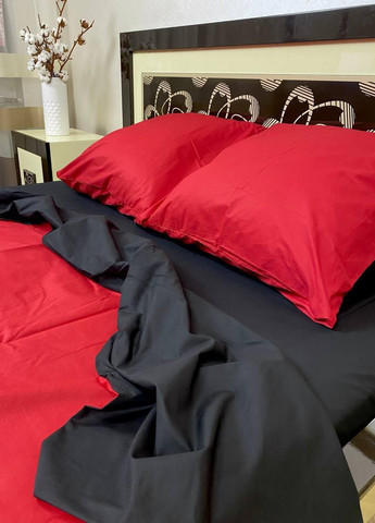 Комплект постельного белья однотонный семейный 215х150 см наволочки 2 шт. 70х70 см Черный/Красный No Brand (259576231)