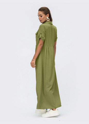 Зеленое платье-рубашка длины макси зеленое Dressa