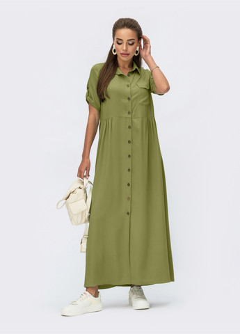 Зеленое платье-рубашка длины макси зеленое Dressa