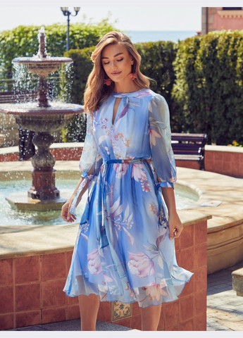 Голубое шифоновое платье-клёш голубого цвета Dressa