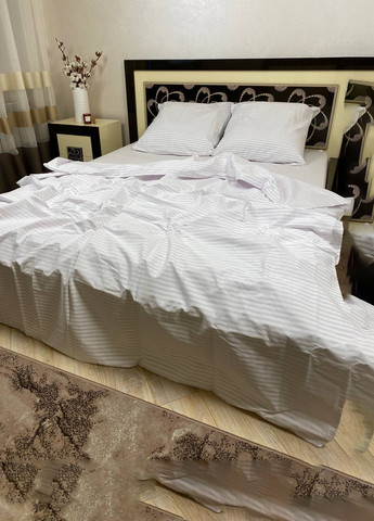 Постільна білизна бавовняна у Смужку Євро 200 x 220 Бязь Біла 70 х 70 No Brand (259771435)