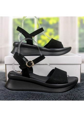 Черные босоножки женские замшевые на платформе Kadisailun