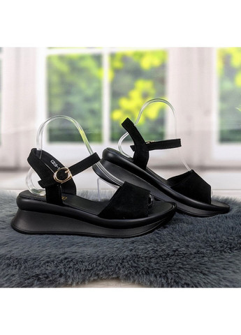 Черные босоножки женские замшевые на платформе Kadisailun