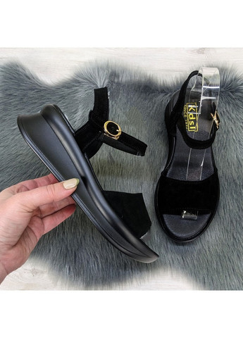 Черные босоножки женские замшевые на платформе Kadisailun