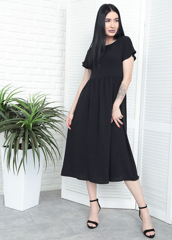 Черное кэжуал летнее платье миди свободного кроя Fashion Girl