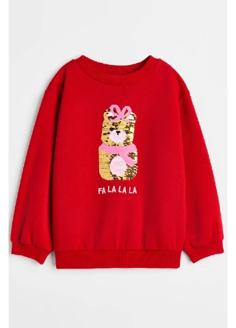 H&M свитшот однотонный красный повседневный трикотаж