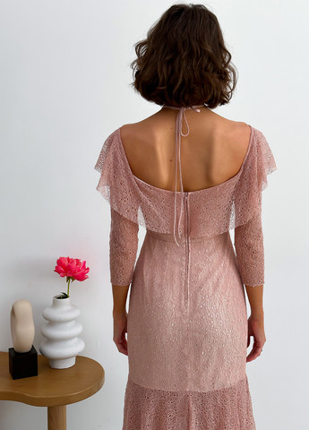 Пудрова вечірня жіноча мереживна міді сукня the label в ретро стилі з відкритою спиною, а-силует, з відкритими плечима Keepsake однотонна
