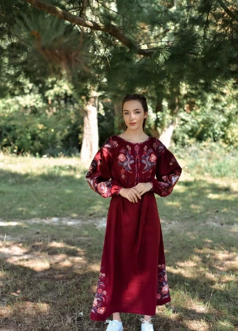 Бордова сукня Vyshyvanka візерунок квітковий вільна (259665329)