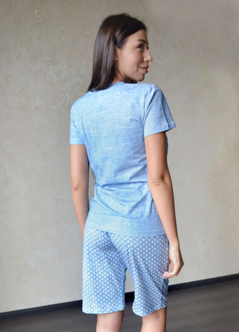 Светло-голубая всесезон женская пижама dominica футболка + шорты Roksana