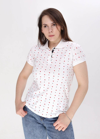 Белая женская футболка-поло женское белое в сердечко Divon сердечки