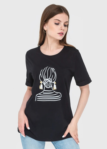 Чорна всесезон футболка жіноча з коротким рукавом Роза