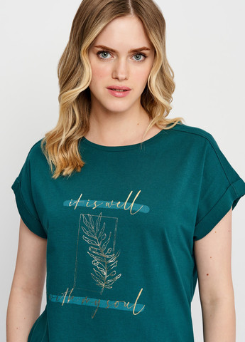 Зелена літня футболка для жінок з принтом з коротким рукавом Роза