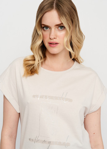 Бежева літня футболка для жінок з принтом з коротким рукавом Роза