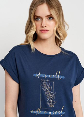 Синя літня футболка для жінок з принтом з коротким рукавом Роза