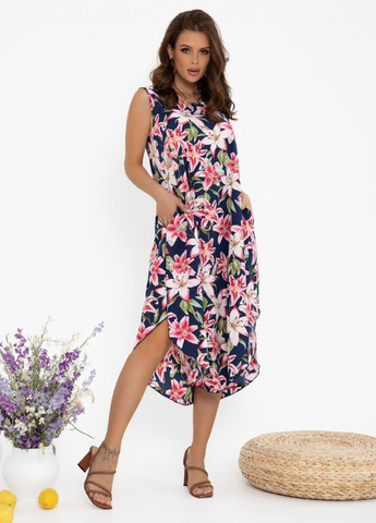 Синій асиметричний сарафан із квітковим принтом ISSA PLUS (259736221)