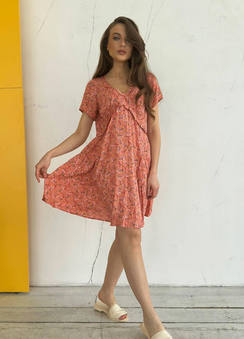 Персиковое повседневный платье Liton с цветочным принтом