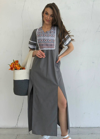 Сіра повсякденний сукня Liton з орнаментом