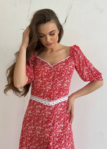 Красное повседневный платье Liton с цветочным принтом