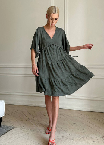 Оливковое (хаки) повседневный платье Liton однотонное