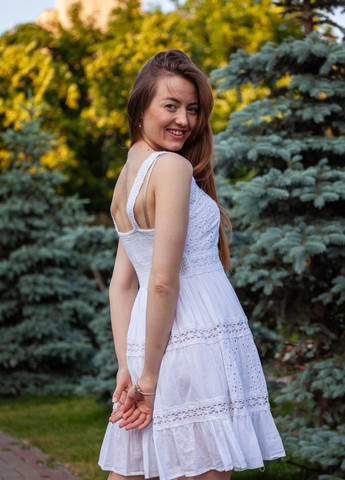 Белое пляжное платье а-силуэт COTTON однотонное
