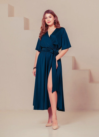 Смарагдова вечірня плаття а-силует, на запах JadFashion однотонна