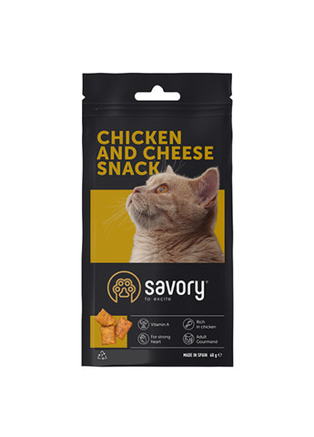 Ласощі для заохочення котів Snack Chicken and Cheese, подушечки з куркою та сиром, 60 г Savory (259771483)