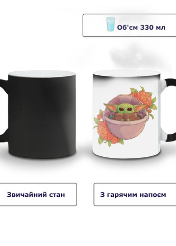 Кружка-хамелеон Грогу Йода квіти (Grogu Baby Yoda) 330мл (93429-3521-wthm) MobiPrint (259887076)