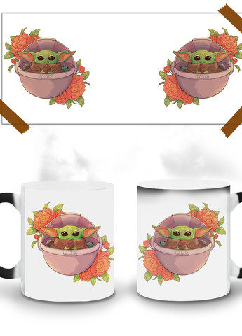 Кружка-хамелеон Грогу Йода квіти (Grogu Baby Yoda) 330мл (93429-3521-wthm) MobiPrint (259887076)