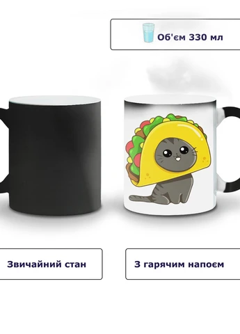Кружка-хамелеон Тако Кіт (Tacocat) 330мл (93429-3434-wthm) MobiPrint (259887604)