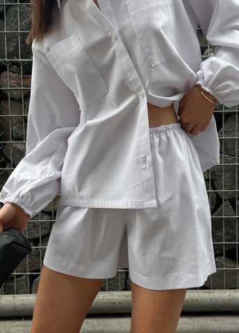 Женский льняной костюм (шорты и рубашка с длинными широкими рукавами) ZF inspire (259792897)