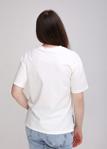 Молочная всесезон футболка женская молочная прямая силуэт кота с коротким рукавом JEANSclub Прямая