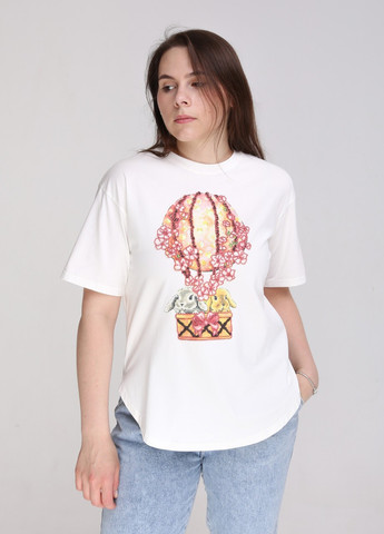 Молочна всесезон футболка жіноча молочна пряма з принтом з коротким рукавом JEANSclub Прямая
