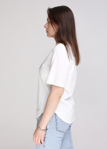 Молочная всесезон футболка женская молочная прямая с принтом с коротким рукавом JEANSclub Прямая