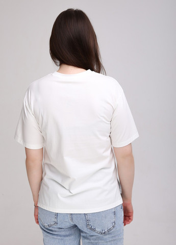 Молочна всесезон футболка жіноча пряма з вишивкою оленя з коротким рукавом JEANSclub Прямая