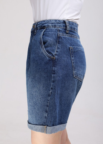 Шорты женские синие джинсовые вареные удлиненные с защипами Cracpot mom (259815971)