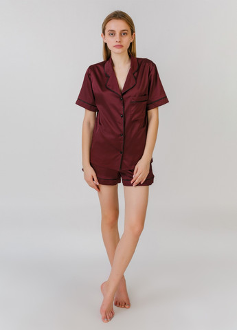 Бордовая всесезон пижама женская рубашка + шорты Serenade