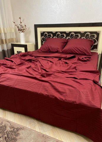 Комплект постельного белья Satin Stripe Bordo бордовый 100% хлопок 215х150 см полуторный No Brand (259942515)