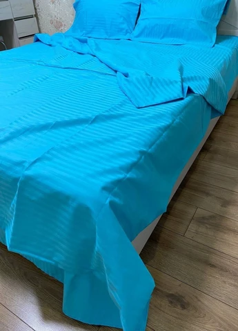 Комплект постельного белья Satin Stripe Heavenly голубой 100% хлопок 220х200 см евро No Brand (259942484)