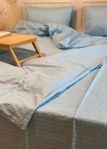 Комплект постельного белья Satin Stripe Light blue голубой 100% хлопок 220х200 см евро No Brand (259942480)