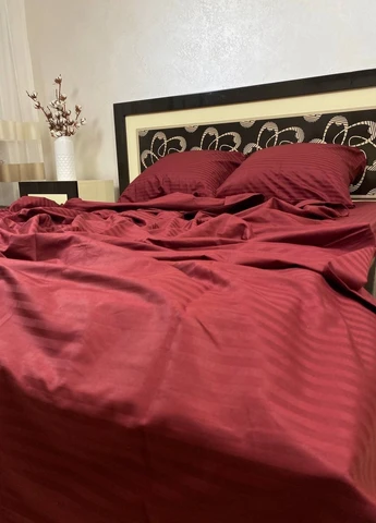 Комплект постельного белья Satin Stripe Bordo бордовый 100% хлопок 220х180 см No Brand (259942479)