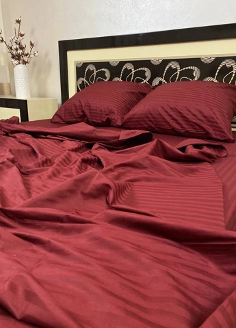 Комплект постельного белья Satin Stripe Bordo бордовый 100% хлопок 220х180 см No Brand (259942479)