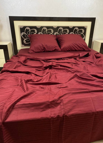 Комплект постельного белья Satin Stripe Bordo бордовый 100% хлопок 220х200 см евро No Brand (259942469)